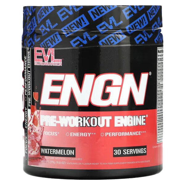 EVLution Nutrition ENGN Pre-Workout Supplement - Watermelon Flavor, 279g for Energy & Focus - Perfect for Gym & Fitness Training