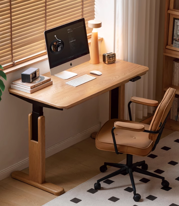 Premium Oak Solid Wood Electric Lift Table - Adjustable Height for Home Office, Workshop & Garage | Heavy Duty Motorized Standing Desk