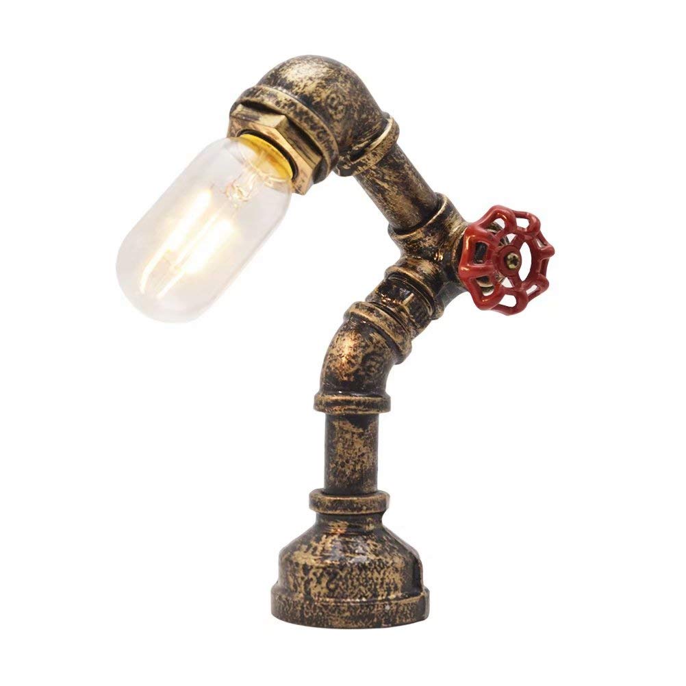 Vintage Steampunk Table Lamp with Water Pipe Design - Antique Style Desk Lamp for Bedroom, Living Room, Dining Room, Office, Cafe & Bar Decor - Perfect for Reading, Working & Ambient Lighting