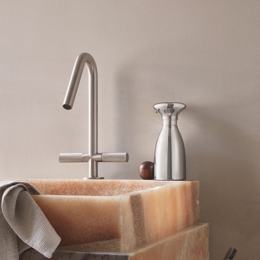 Georg Jensen Alfredo Soap Dispenser & Hand Sanitizer Pump - Premium Stainless Steel Bathroom Accessory for Modern Home & Luxury Hotel Decor