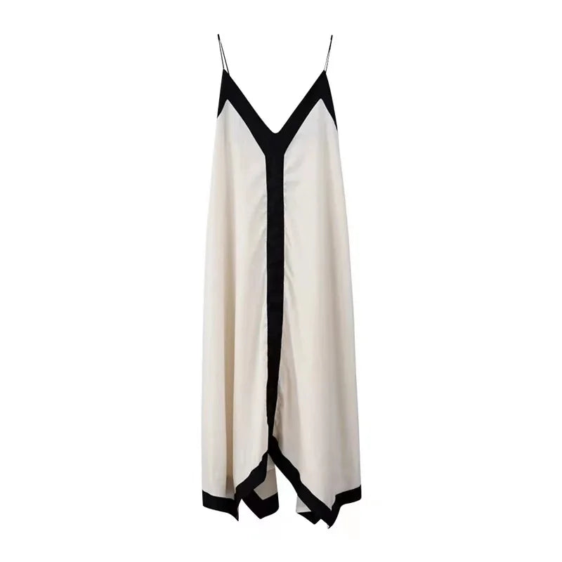 Elegant Black & White V-Neck Maxi Dress - Solid Color Women's Swim Cover Up | Luxury Beachwear for Poolside, Vacation & Summer Outfits
