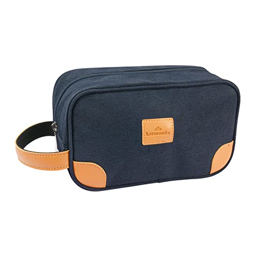Premium Canvas Travel Toiletry Bag for Men & Women - Large Hanging Dopp Kit with Multiple Pockets, Water-Resistant Shaving & Toiletries Organizer (Dark Blue) - Perfect for Camping, Business Trips & Gym Essentials