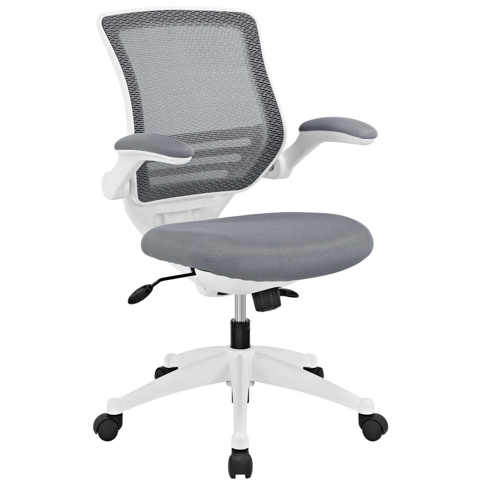 Modway Edge Mesh Office Chair with White Base & Flip-Up Arms - Ergonomic Desk Chair for Home & Office, Computer Gaming, Study & Work - Gray