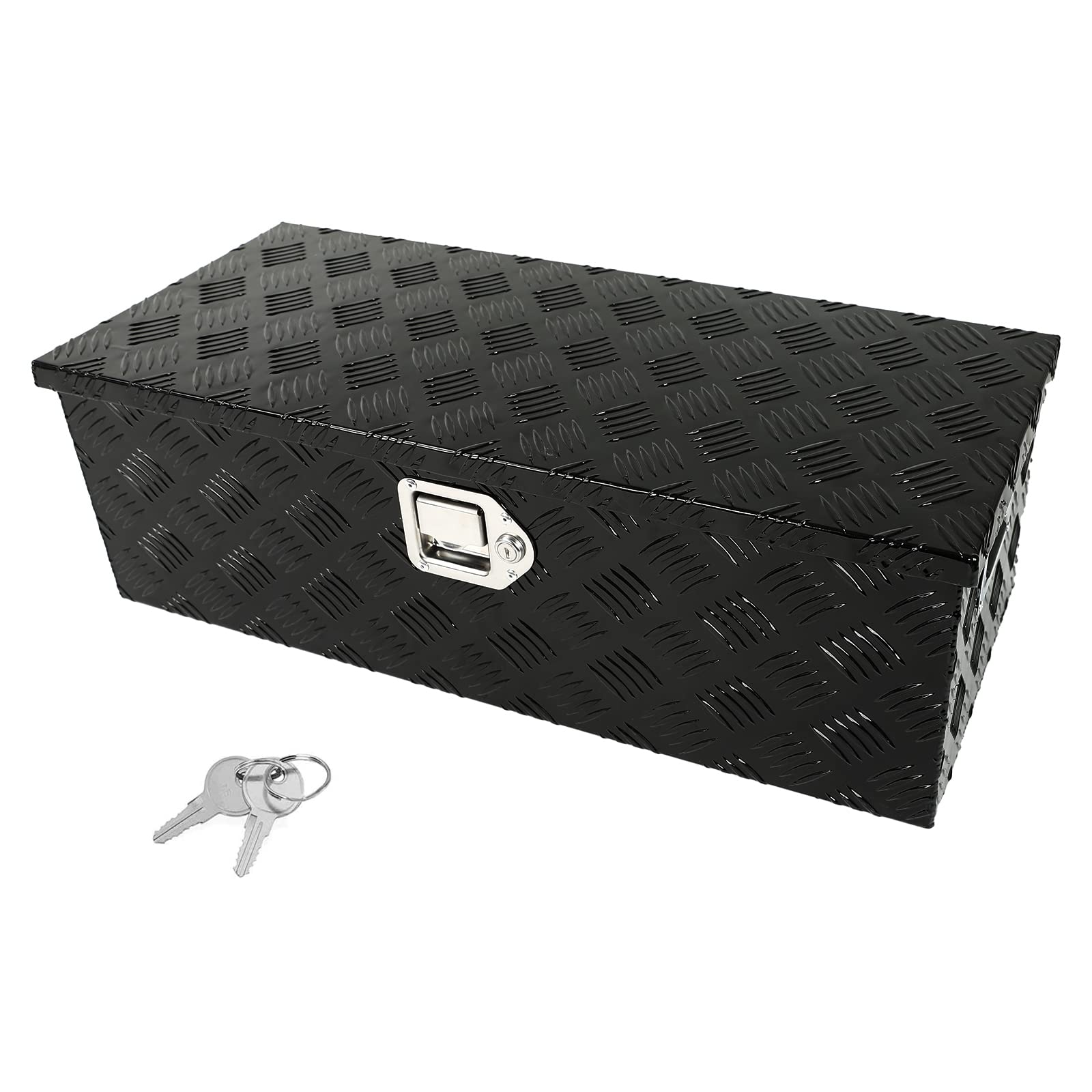 30 x 13 x 10 Inch Black Aluminum 5-Bar Tread Tool Box with Lock & Keys - Heavy Duty Underbody Storage for Trucks, Trailers, RVs, Pickups - Secure Outdoor Tool Organizer for Garage, Construction & Camping Gear