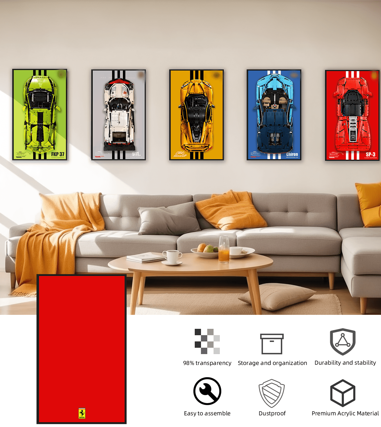 LEGO 42143 Technic™ Ferrari Daytona SP3 Wall Display Frame - Premium Showcase for Model Car Collection - Perfect for Home, Office & Gamer Room Decor