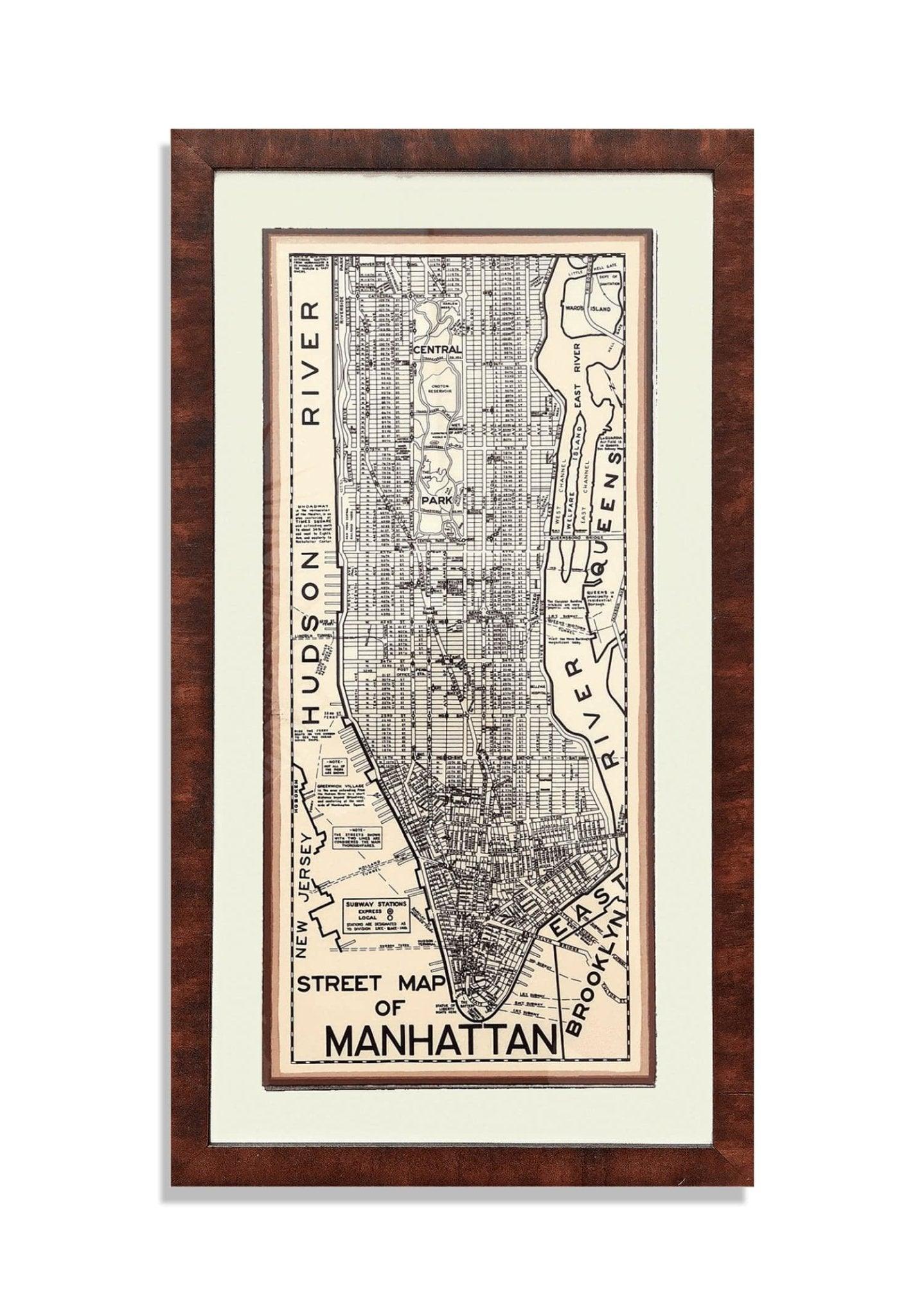 Vintage Manhattan Map Framed Wall Art - Antique NYC Decor for Home, Office & Gifts - Perfect for Living Room, Study or Vintage-Themed Spaces