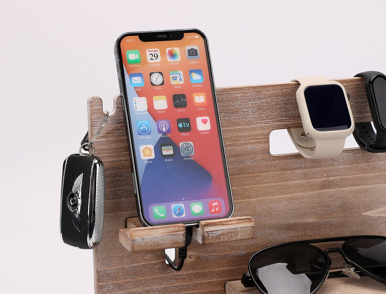Premium Wooden Docking Station & Phone Stand - Dual Function Organizer for Home Office Desk, Compatible with iPhone, Samsung & Tablets - Perfect for Workspace, Nightstand & Minimalist Decor