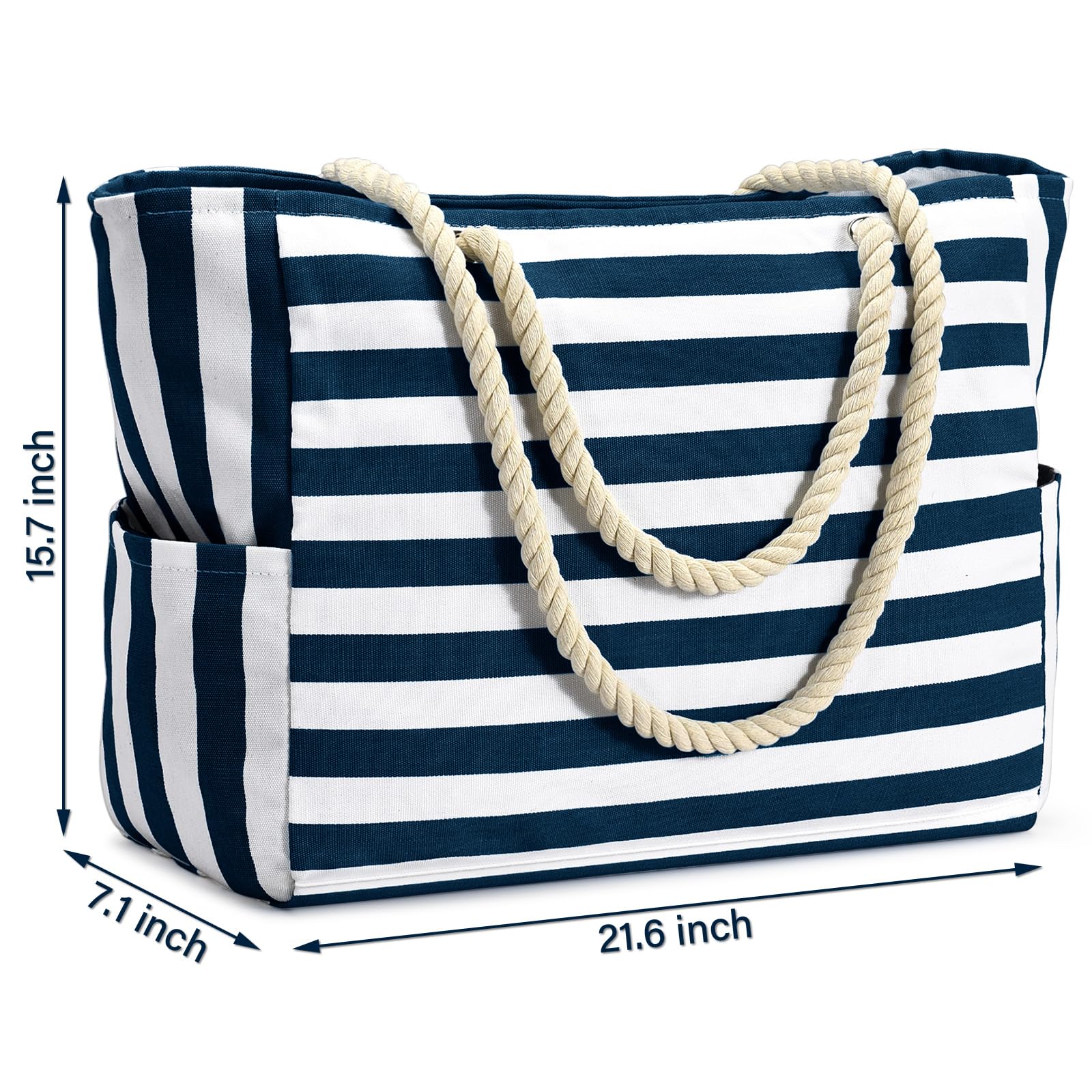 Becokan Large Waterproof Canvas Beach Tote Bag for Women - Durable Swim Pool Bag with Pockets, Perfect for Beach Travel, Vacation Essentials & Summer Outings