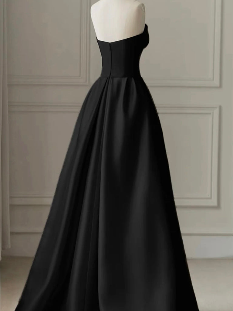Elegant A-Line Tulle Satin Black & White Long Prom Dress - Formal Evening Gown for Homecoming, Wedding, Ball & Special Occasions