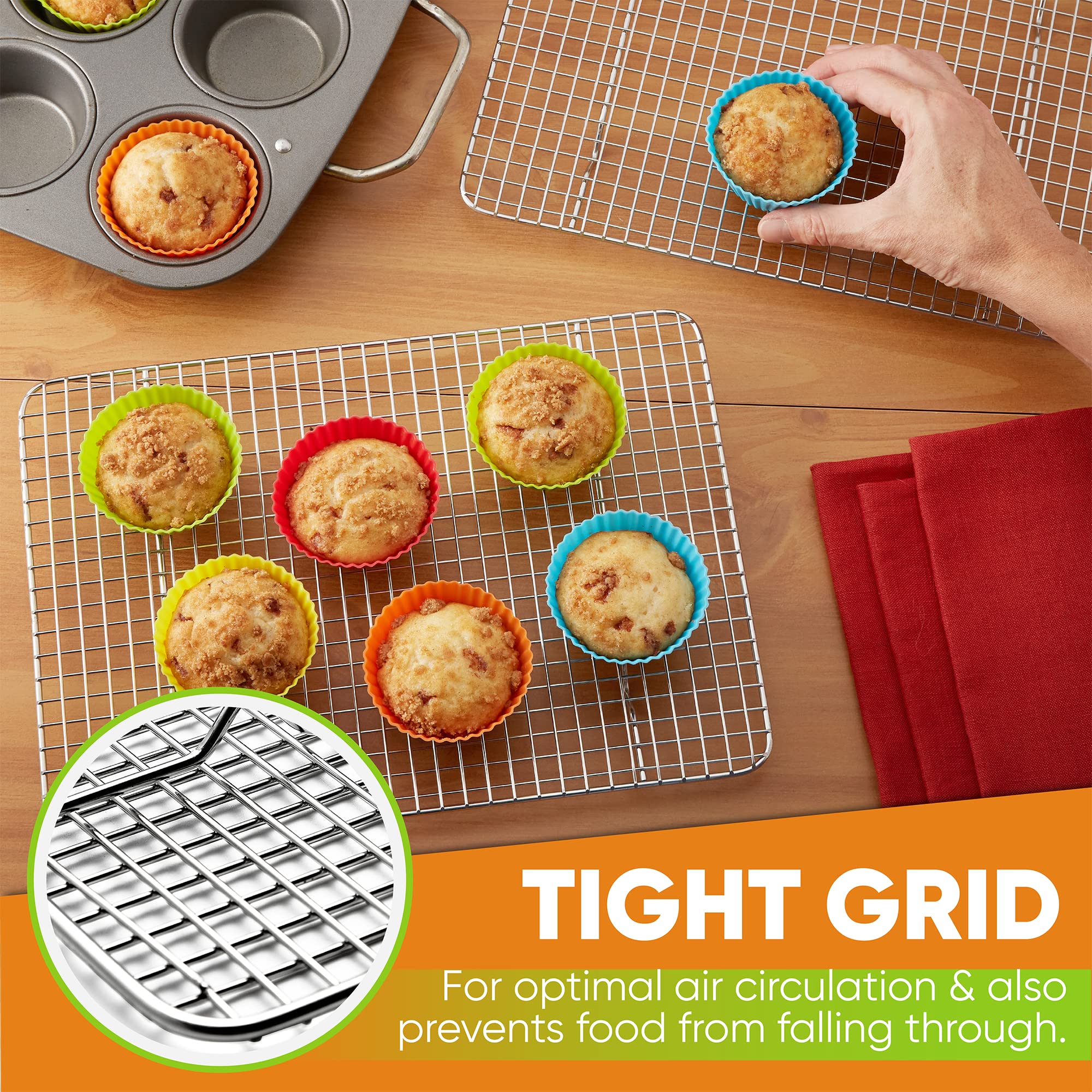 Spring Chef 8.5 x 12 Inch Stainless Steel Cooling Rack for Baking Cookies, Cakes & Bread - Oven Safe Wire Rack for Quarter Sheet Pans - Dishwasher Safe Baking Accessory - Perfect for Home Bakers & Professional Kitchens