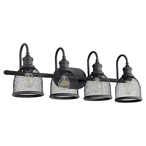 Quorum 5212-4-69 Transitional 4-Light Bathroom Vanity Light Fixture - Black Finish Omni Collection - Perfect for Modern Bathroom & Powder Room Lighting