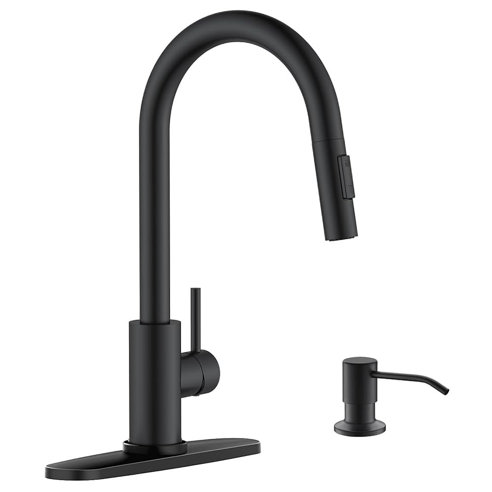 APPASO Matte Black Kitchen Faucet with Pull Down Sprayer & Soap Dispenser - 2-Mode High Arc Commercial Grade Stainless Steel Sink Faucet for RV, Bar, Farmhouse & Modern Kitchens - Perfect for Cooking, Washing Dishes & Food Prep