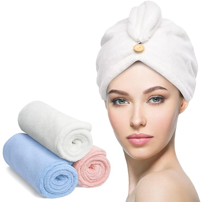 Soheta Quick Drying Microfiber Hair Towel Wrap for Women - Super Absorbent Hair Turban with Elastic Loop for Secure Tying (Pack of 1) - Perfect for Post-Shower, Swimming, Salon Styling & Travel