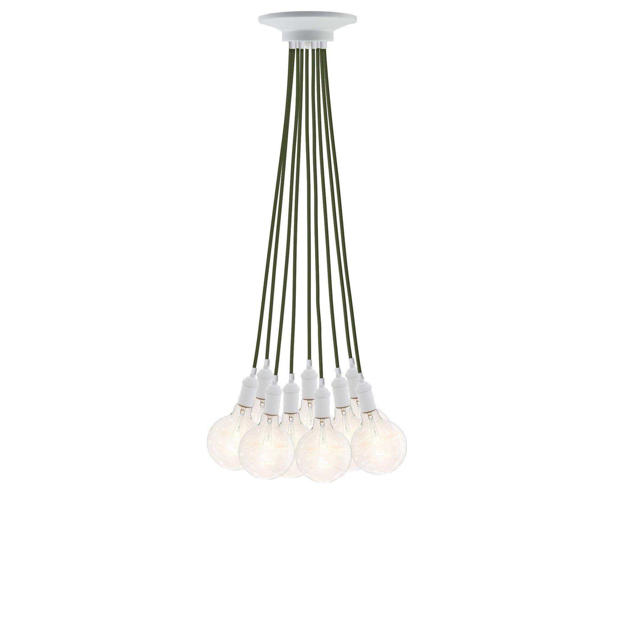 Vintage White & Tropical Olive Green Pendant Chandelier - 9 Light Hanging Fixture for Dining Room, Kitchen Island or Bedroom Lighting