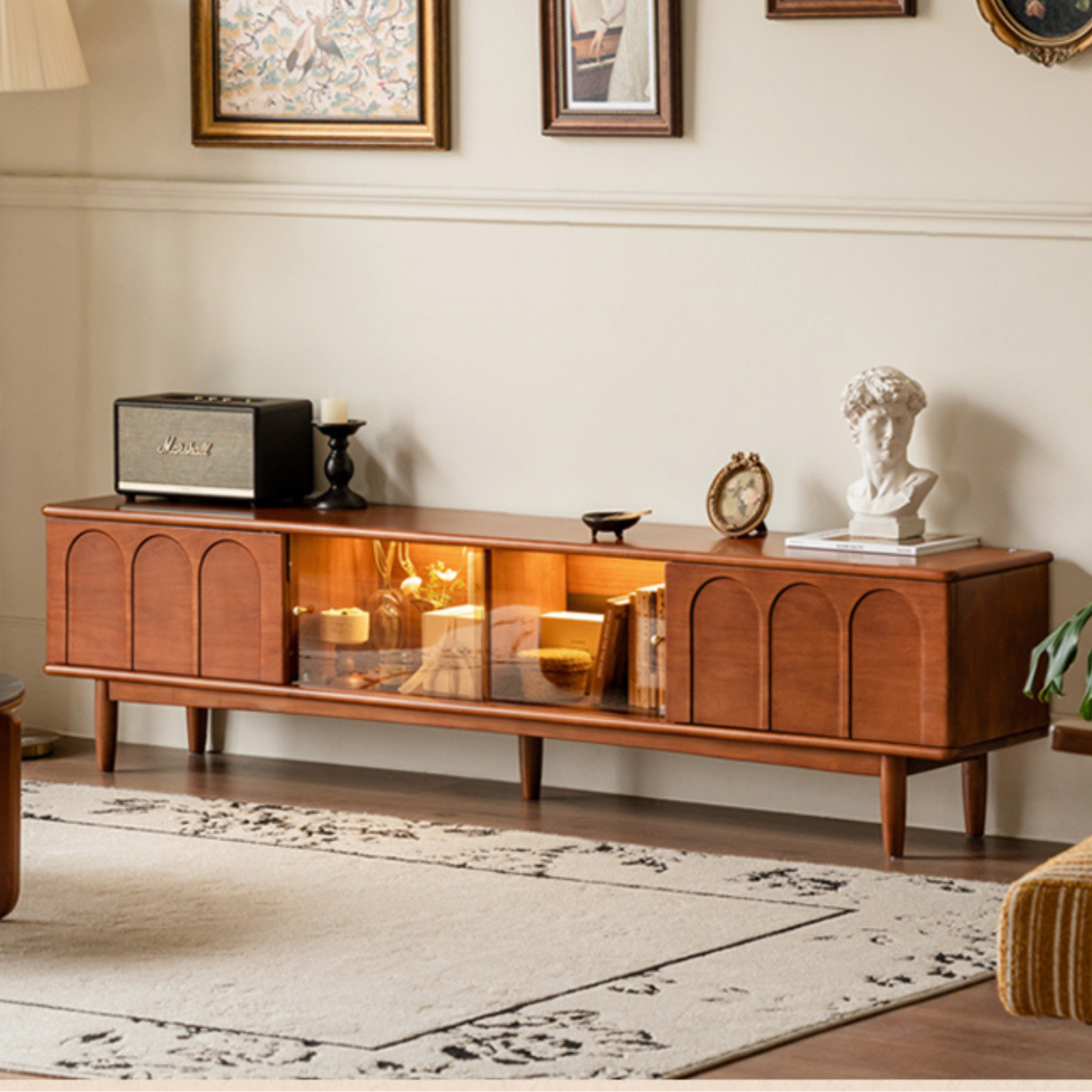 Antique Style Poplar Solid Wood TV Stand - Rustic Entertainment Center for Living Room, Bedroom & Home Theater