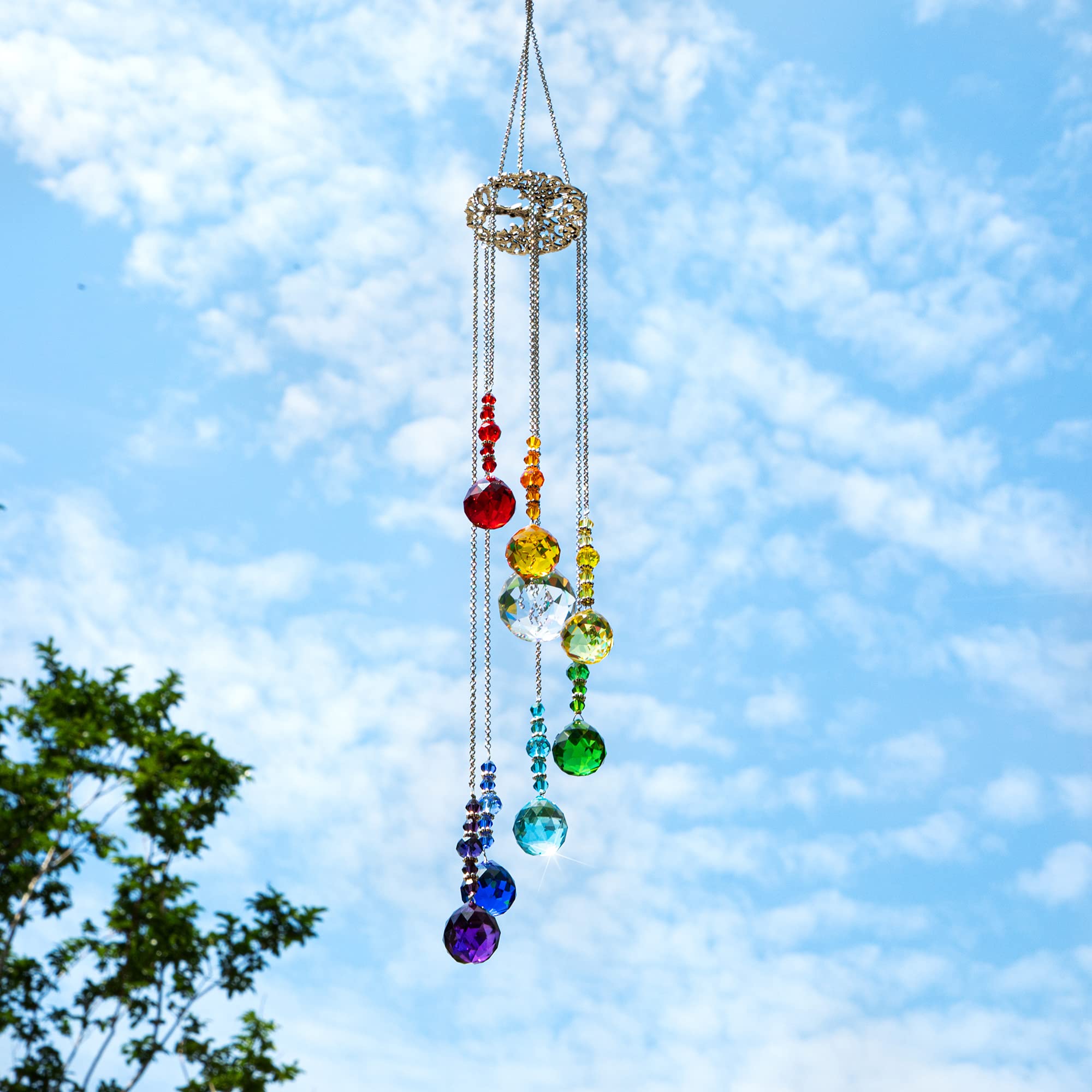 Vibrant Crystal Ball Prisms Suncatcher - Tree of Life Window Hanging Ornament & Rainbow Maker Pendant for Home & Garden Decor | Perfect for Living Rooms, Bedrooms, Wedding Decor & Outdoor Spaces