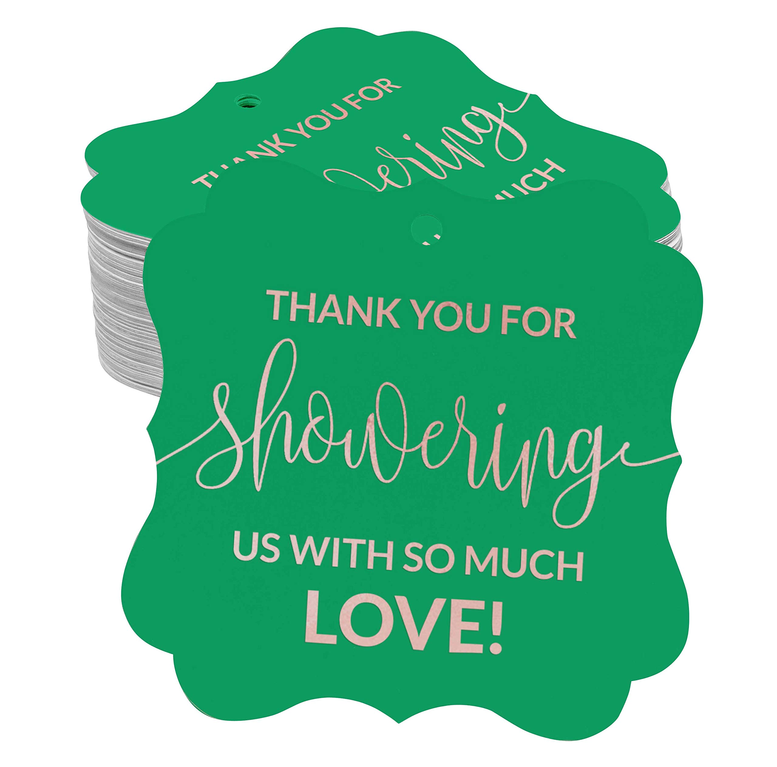 Elegant Rose Gold Foil Baby & Bridal Shower Favor Tags - Bracket Shape Thank You Gift Tags (Pack of 50) - Perfect for Wedding Favors, Baby Shower Gifts & Party Decorations