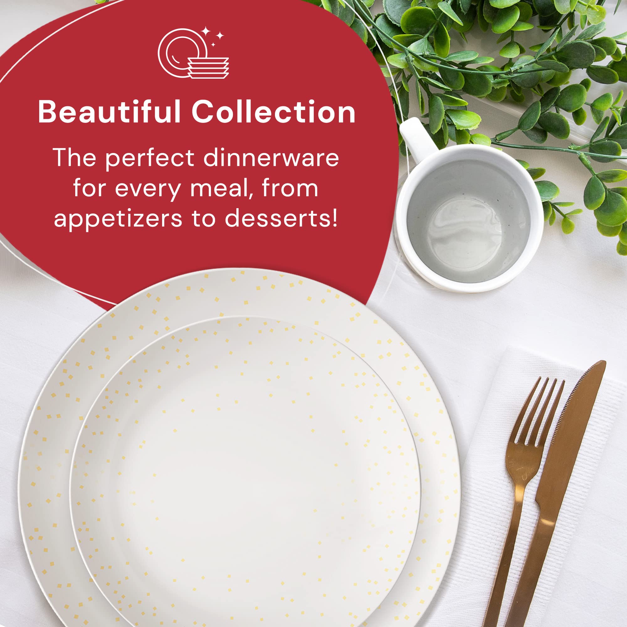 Safdie & Co. 16-Piece Diamond Confetti Dinnerware Set - Modern Plates, Bowls & Mugs for Indoor/Outdoor Use | Dishwasher Safe | Perfect for Parties, Daily Meals & Entertaining