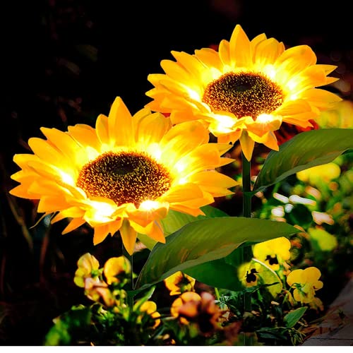 Outdoor LED Solar Garden Stake Lights - 3 Sunflower Solar Powered Waterproof Decorative Lights for Garden, Patio, Backyard | Perfect for Landscape Lighting, Pathway Illumination & Nighttime Ambience