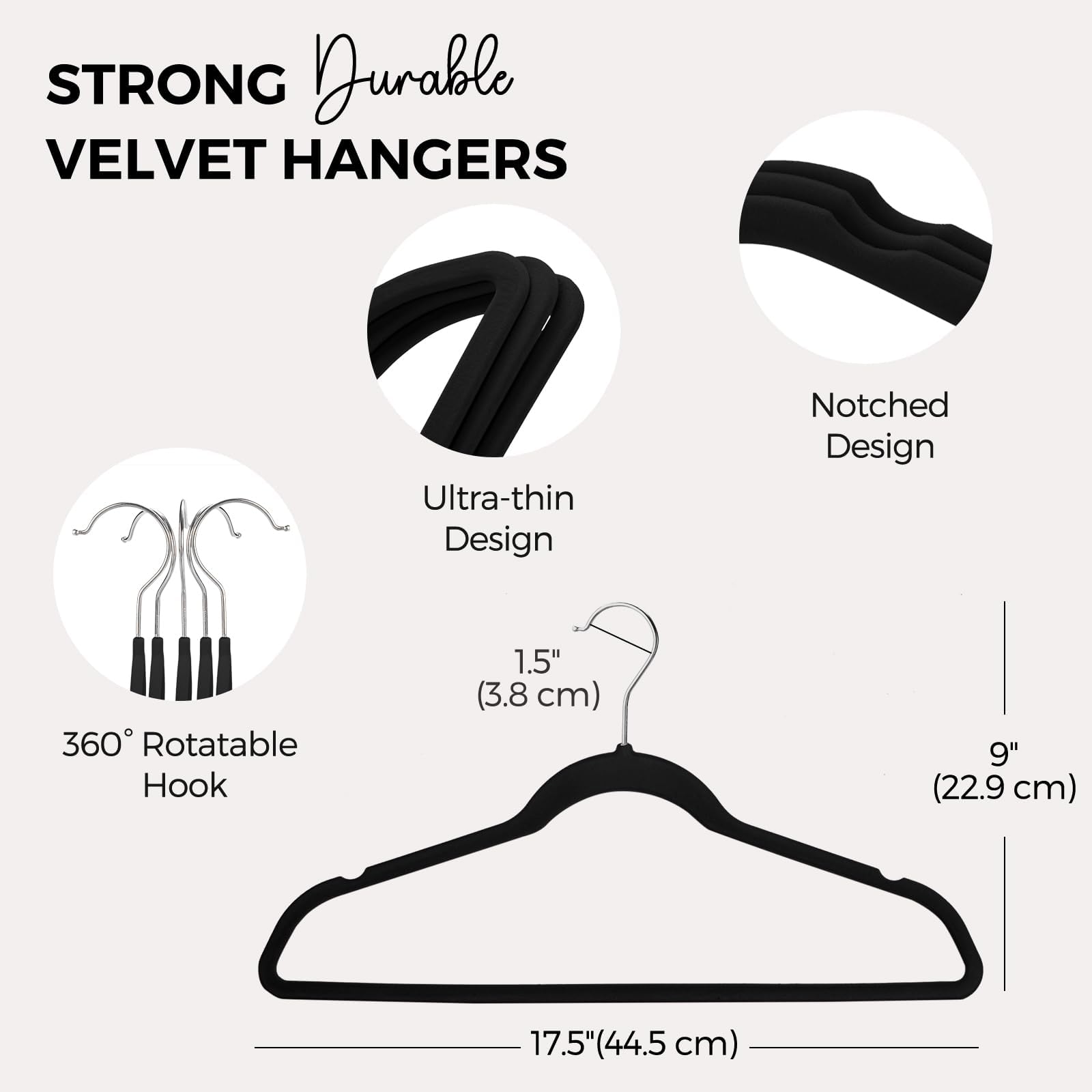 Premium Black Velvet Hangers 60 Pack - Non-Slip Felt Closet Organizers, Heavy Duty Coat & Suit Hangers for Space Saving, No Crease 360° Swivel Hooks (Tranquil Black) - Perfect for Closet Organization, Travel & Delicate Garment Care