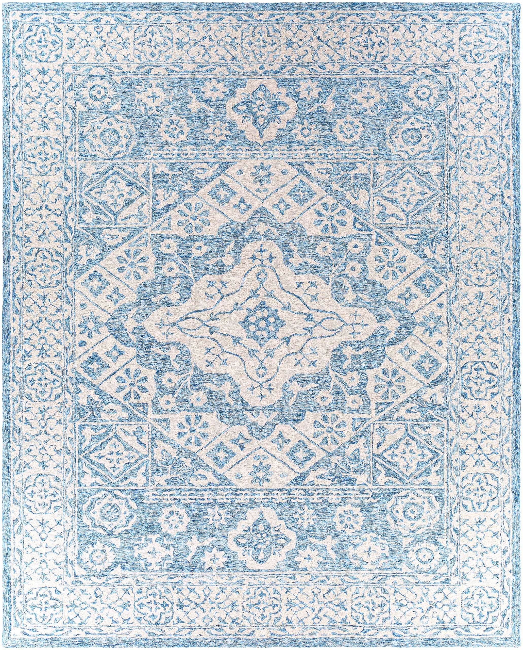 Premium Hauteloom Divine Wool Area Rug - Traditional Blue & Ivory 8' x 10' - Soft Living Room & Bedroom Carpet for Cozy Home Decor
