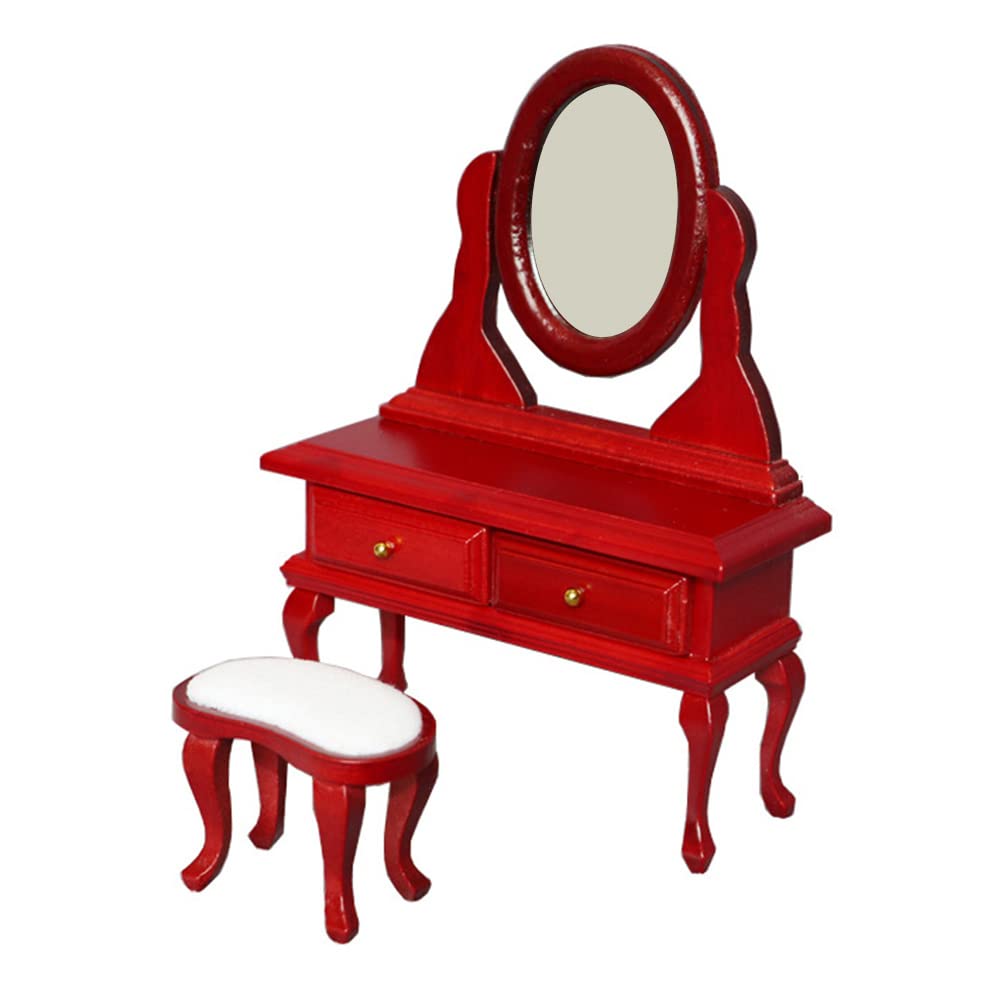 Vintage Miniature Wooden Dollhouse Furniture Set - Mini Dresser & Chair for Bedroom & Living Room Decor | Perfect for Dollhouse, DIY Projects & Collectors | Red
