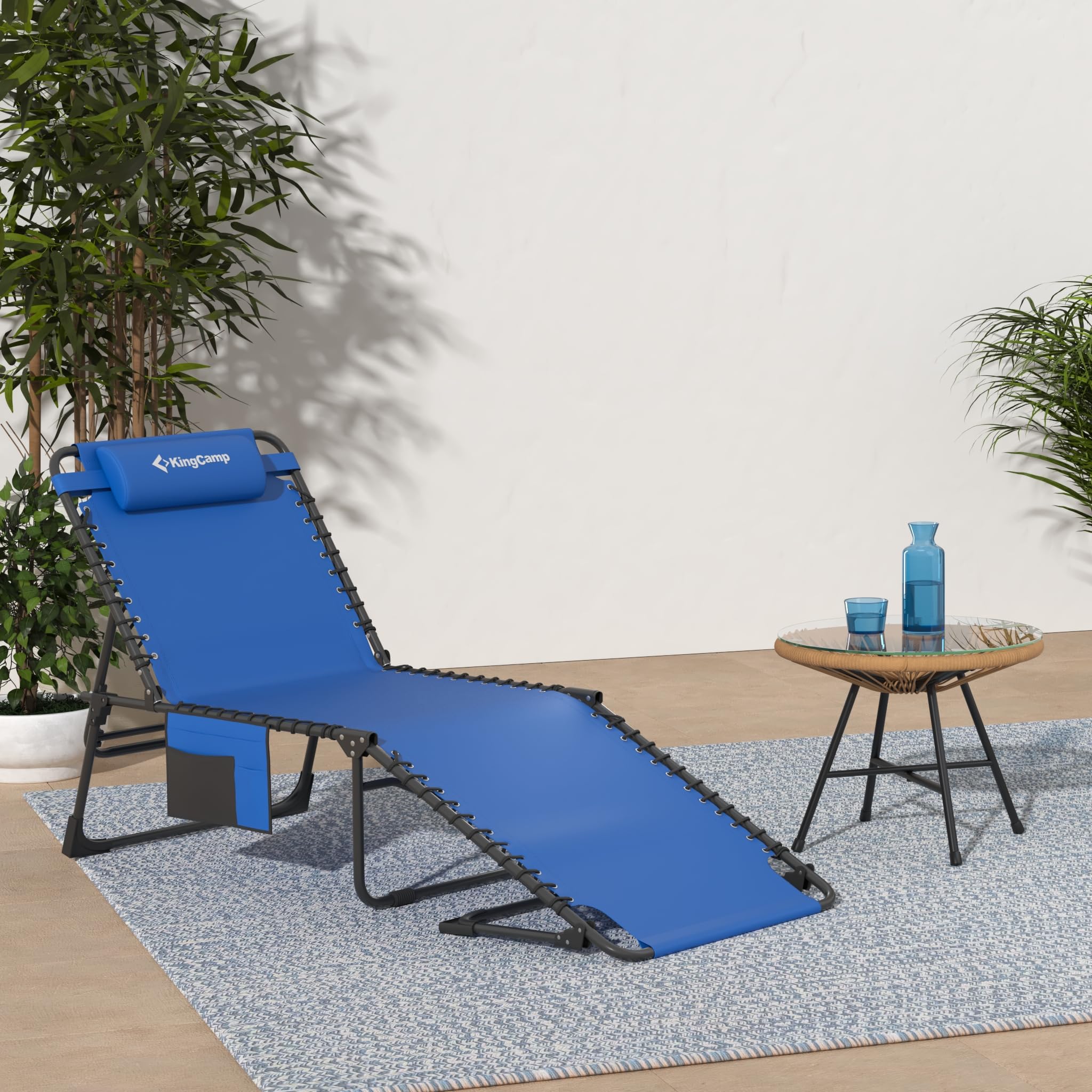 KingCamp Outdoor Chaise Lounge Chair - Foldable Sun Chair for Patio, Camping, Beach, Pool & Garden - Heavy Duty Portable Adjustable Recliner with Pillow - Perfect for Sunbathing, Relaxing in Yard or Lawn