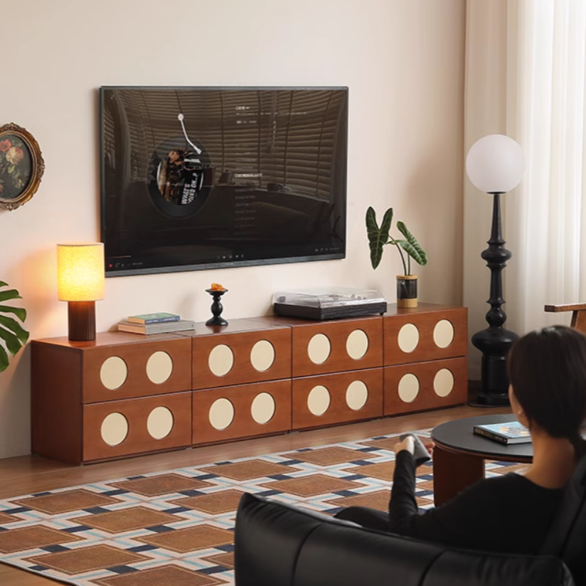 Solid Poplar Wood Modular TV Stand - Rustic Ancient Style Entertainment Center for Living Room, Home Theater & Media Storage