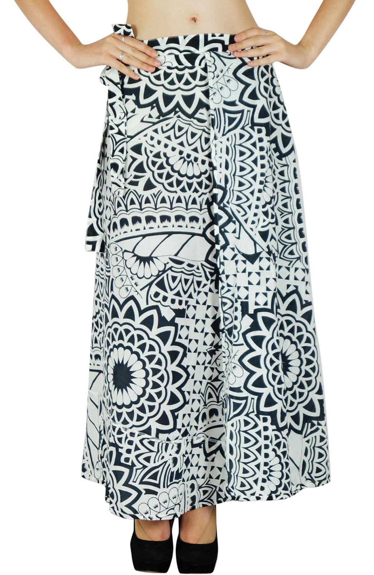 Women's Plus Size Printed Cotton Magic Wrap Skirt - Flowy Long Boho Skirt for Summer Beach, Vacation & Casual Wear