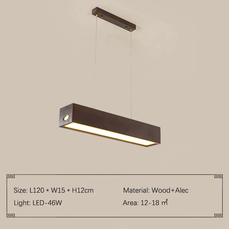 Handcrafted Walnut Wood Rectangular Hanging Light Fixture - Modern Farmhouse Pendant Lighting for Dining Room, Kitchen Island & Bedroom