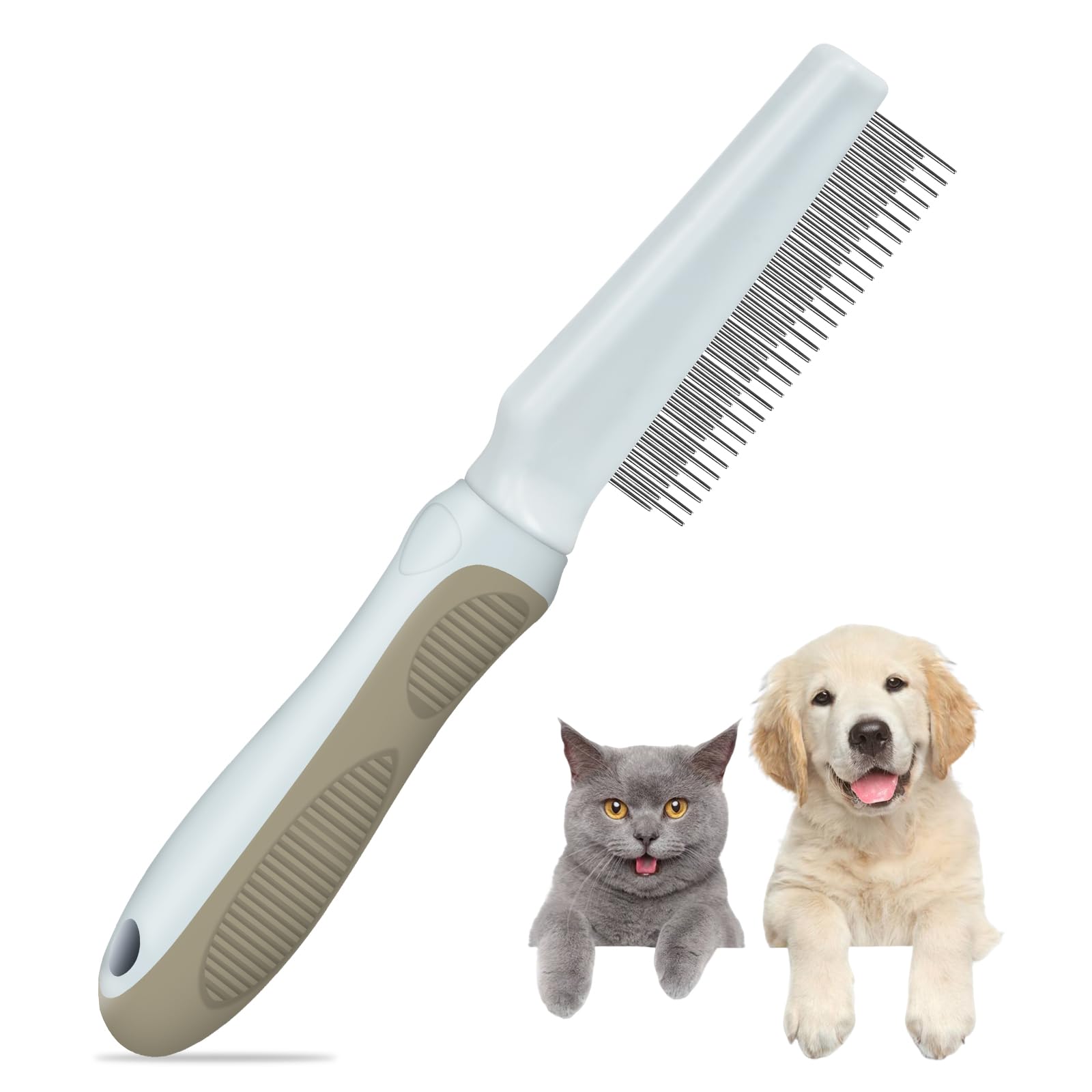 Premium Ropo Pet Grooming Comb for Dogs & Cats - 2-in-1 Stainless Steel Flea Comb with Long & Short Teeth for Detangling Knots & Removing Tangles - Gentle Long Handle Brush for Daily Pet Care & Coat Maintenance