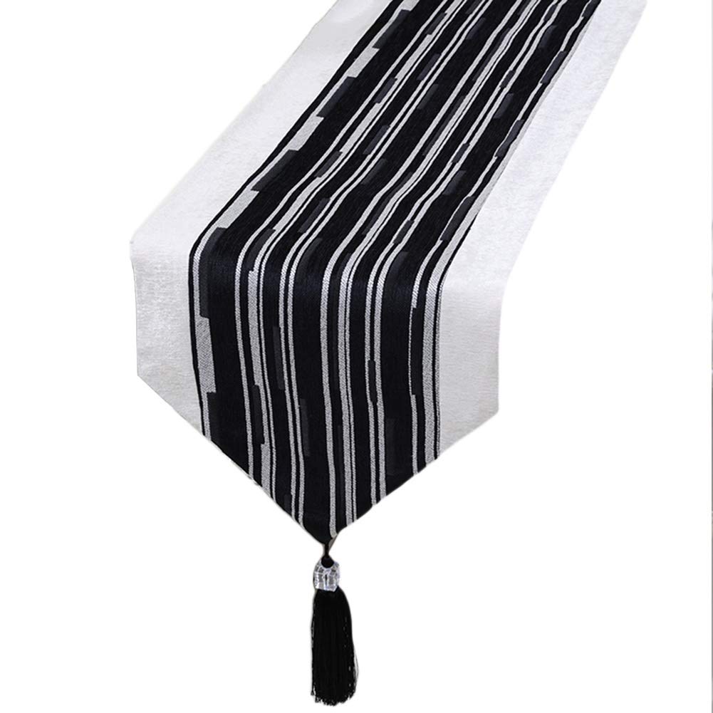 Modern Striped Table Runner with Tassels - 33cm x 280cm (13