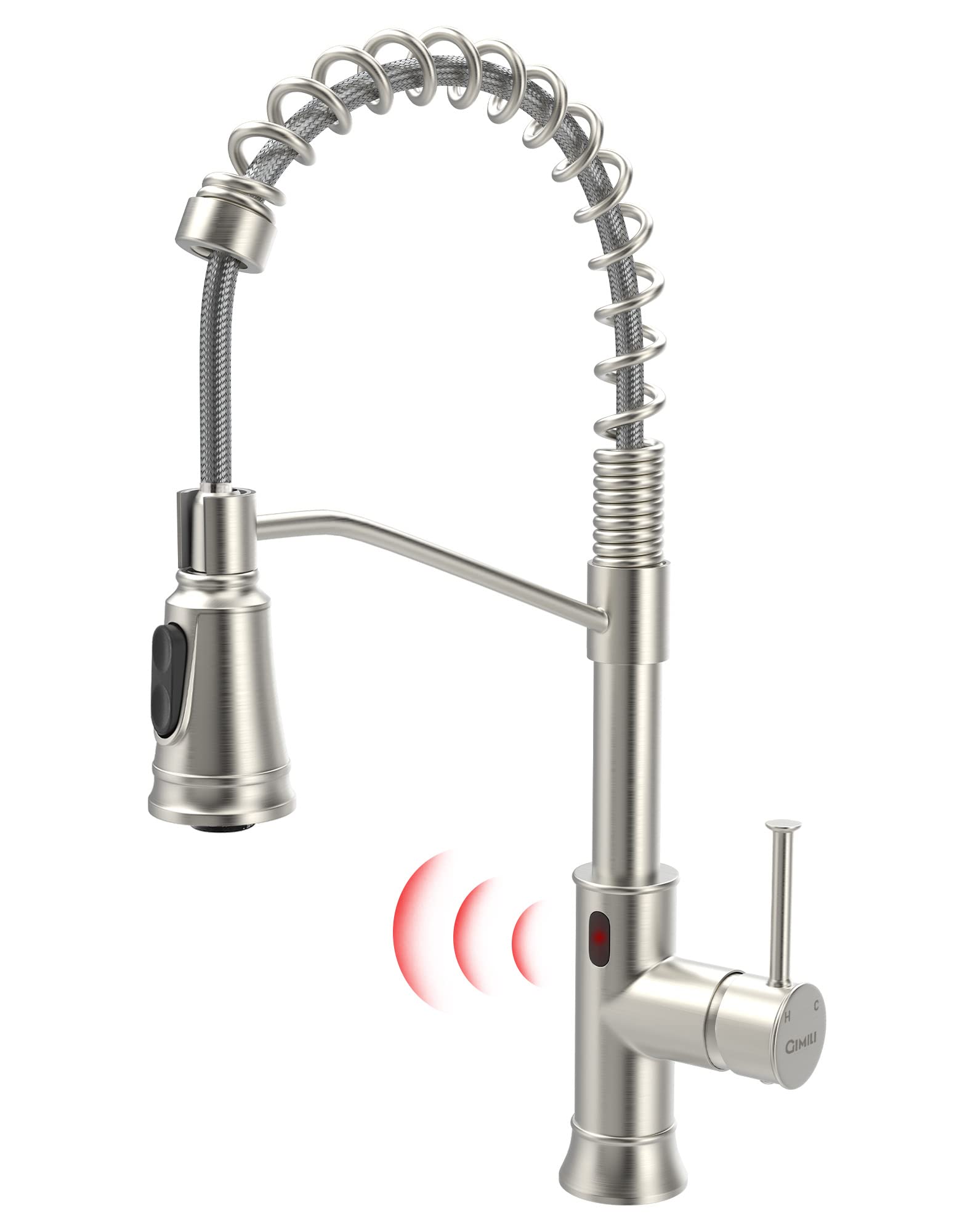 GIMILI Touchless Kitchen Sink Faucet with Pull Down Sprayer, Motion Sensor Hands-Free Single Handle Brushed Nickel Faucet for Modern Kitchens and Busy Households