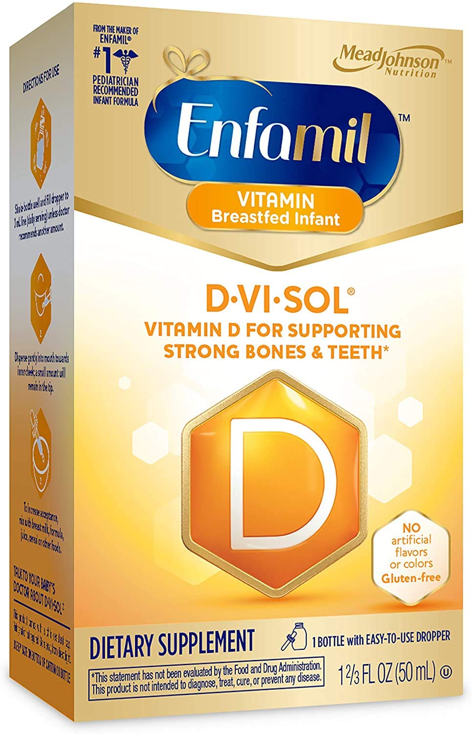 Enfamil D-Vi-Sol Vitamin D Drops for Infants & Babies - Supports Strong Bones & Teeth Development - Gluten-Free Liquid Supplement with Easy Dropper (50mL) - Perfect for Breastfed Newborns & Toddlers Daily Nutrition