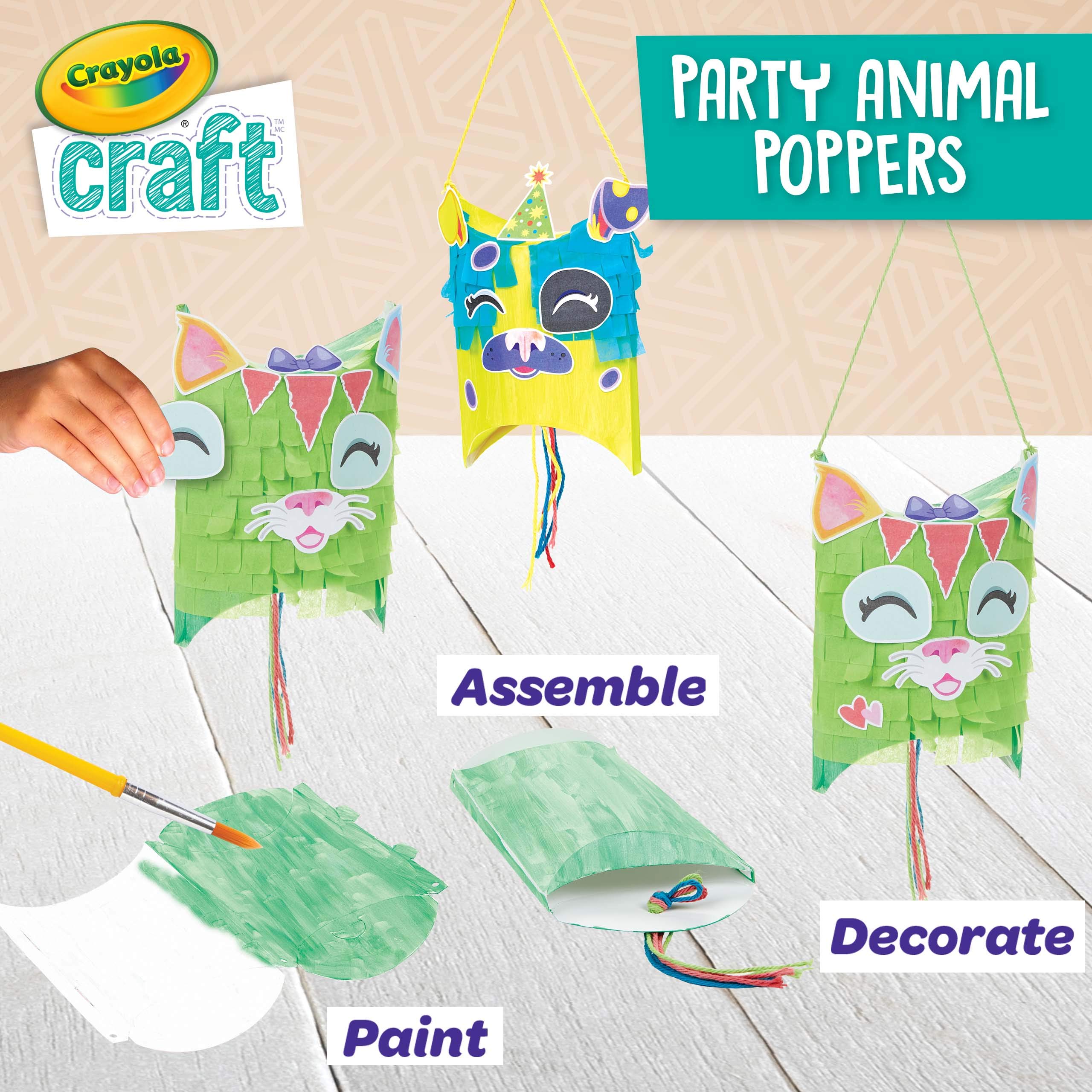 Crayola Craft Confetti Party Poppers - Animal Themed DIY Craft Kit for Kids Ages 5-8, Creative Gift for Birthdays, Classroom Activities & Holiday Celebrations