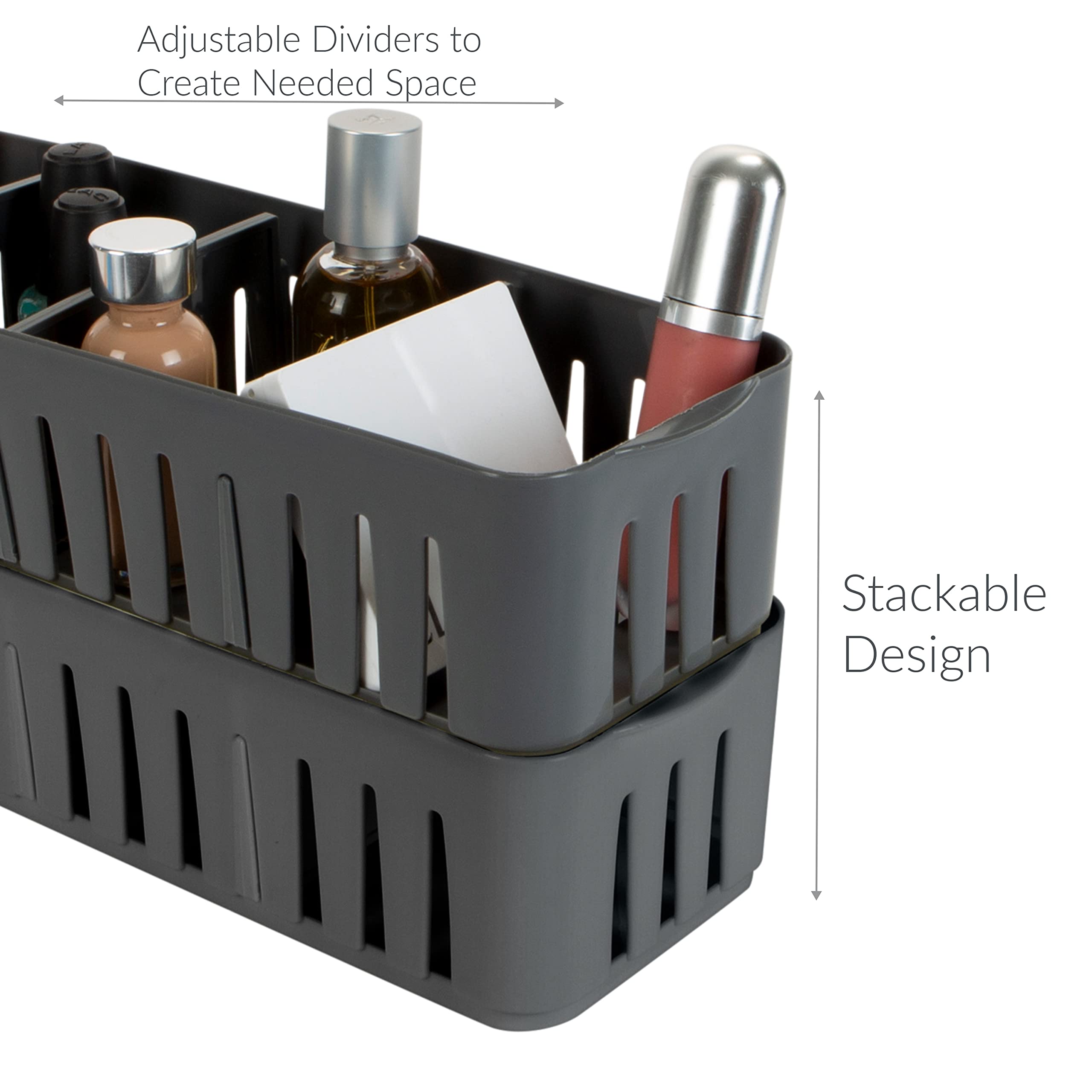 4-Compartment Stackable Storage Bin - Adjustable Dividers for Office, Bathroom & Dorm Organization