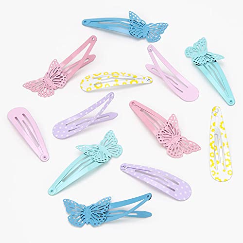 Pastel Butterfly Hair Clips for Girls - 12 Pack, Multicolor Snap Clips for School & Parties