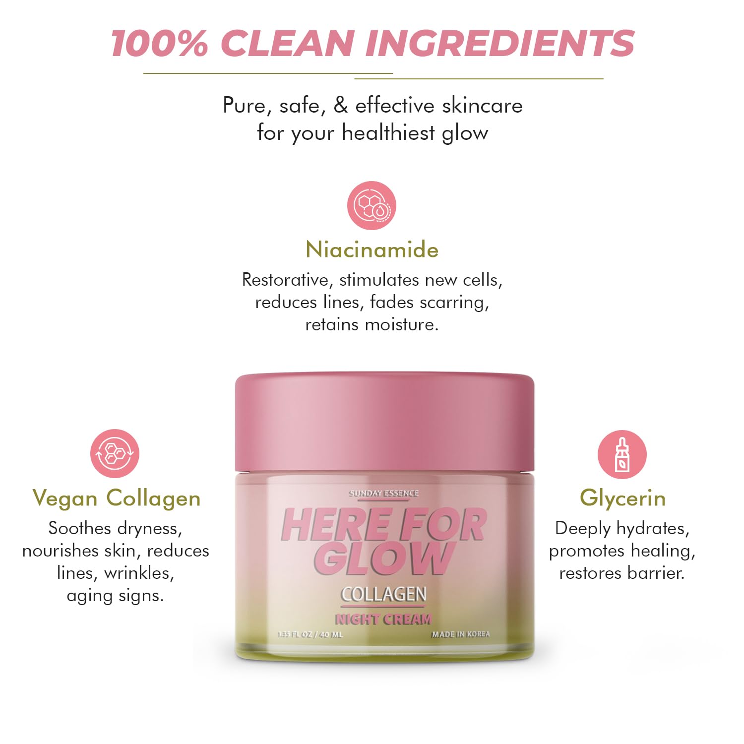 Korean Collagen Night Cream - Anti-Aging Moisturizer for Hydration | Dermatologist Tested Vegan Skincare for Night Use