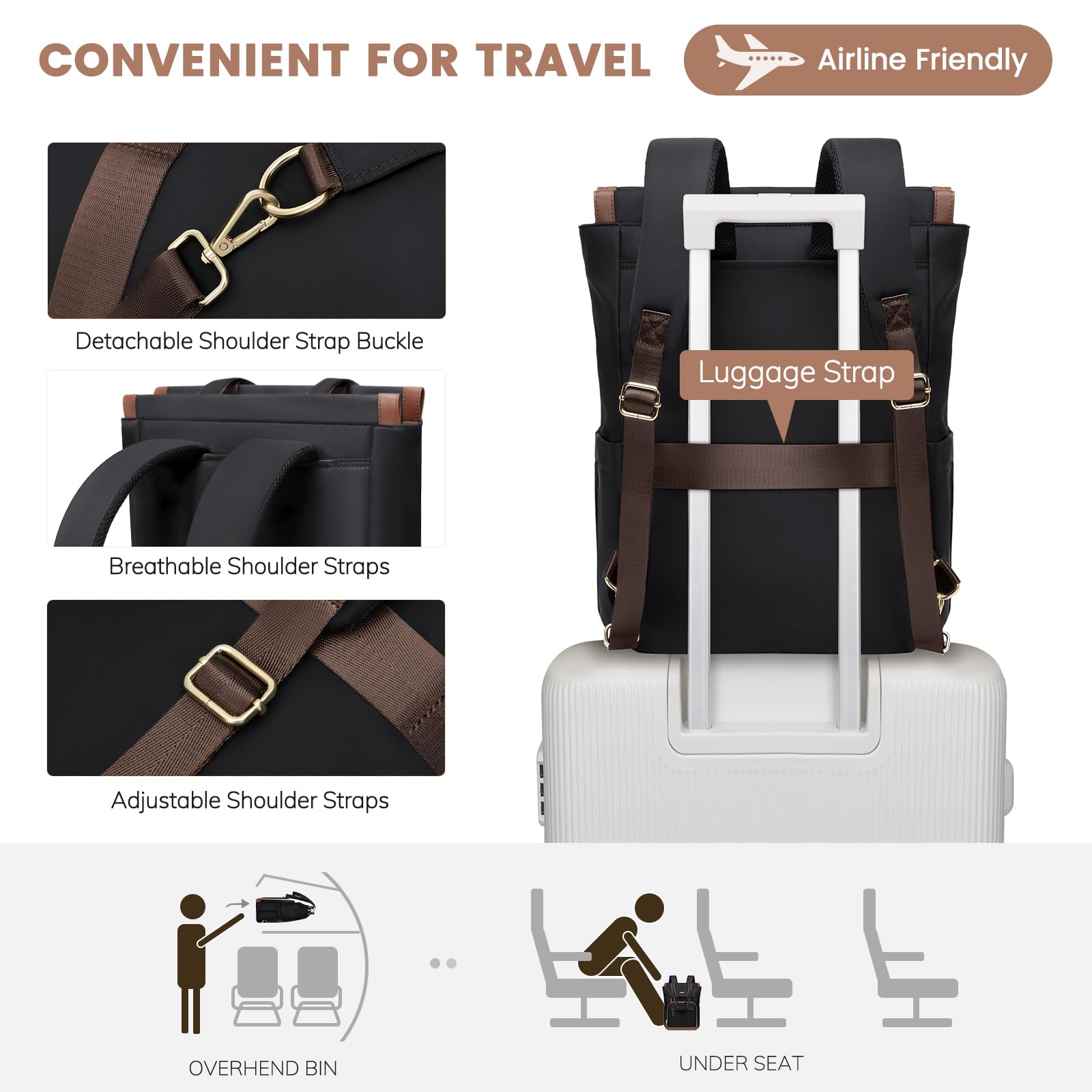 Convertible Laptop Backpack for Women & Men - 16 Inch Black Daypack, Tote Backpack for College, Work, Nurse & Travel - Perfect for Commuting, Business Trips and Daily Use