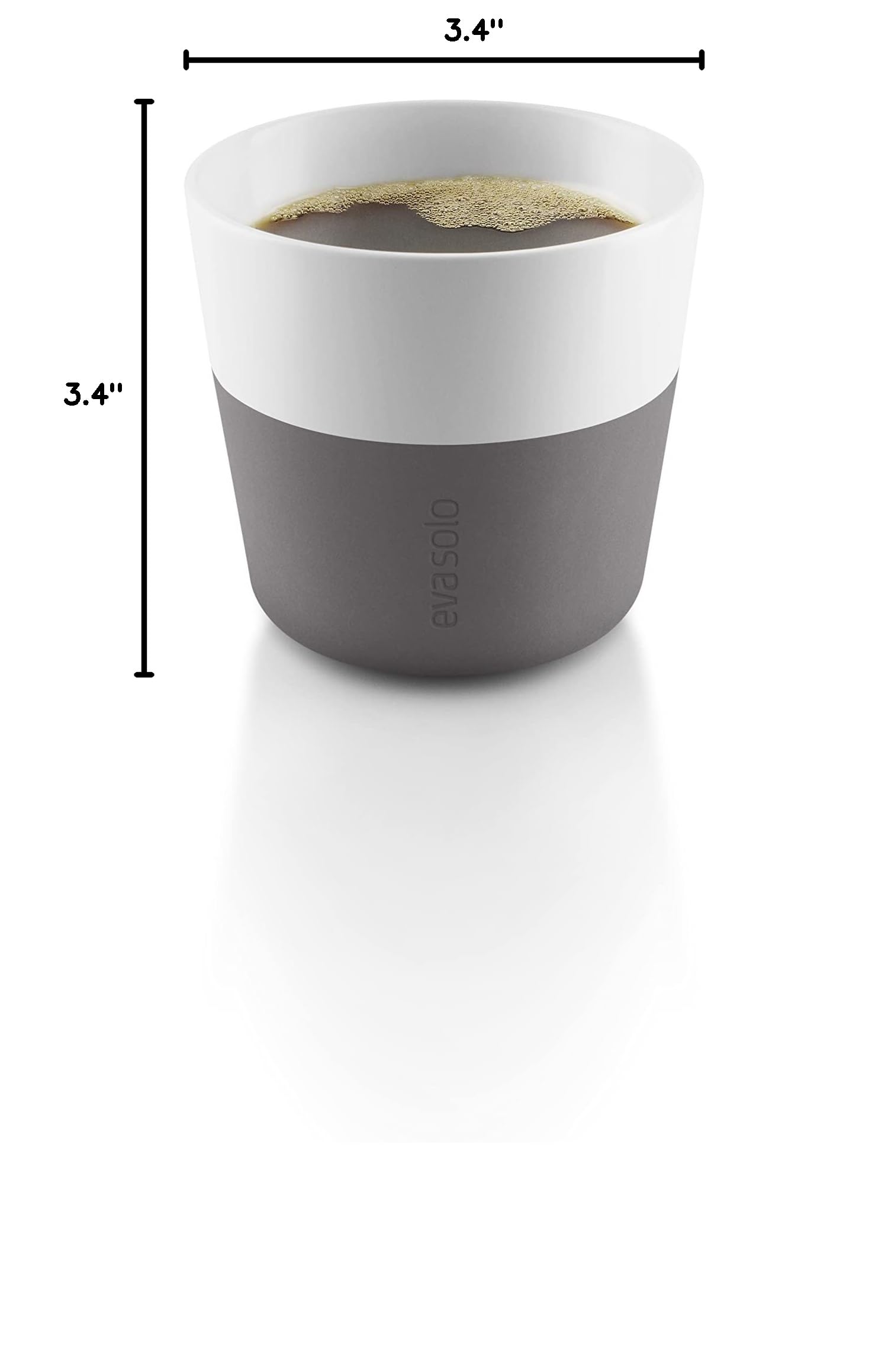 Eva Solo 2-Pack 8 oz Porcelain Coffee Mug with Silicone Grip - Dishwasher Safe Lungo Tumbler Cups | Danish Design for Home, Office & Cafe Use | Grey