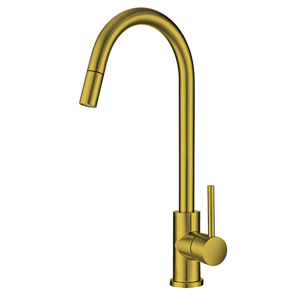 Hafele Brushed Gold Stainless Steel Pull-Out Sprayer Kitchen Mixer Tap - Perfect for Modern Sinks & Cooking Areas