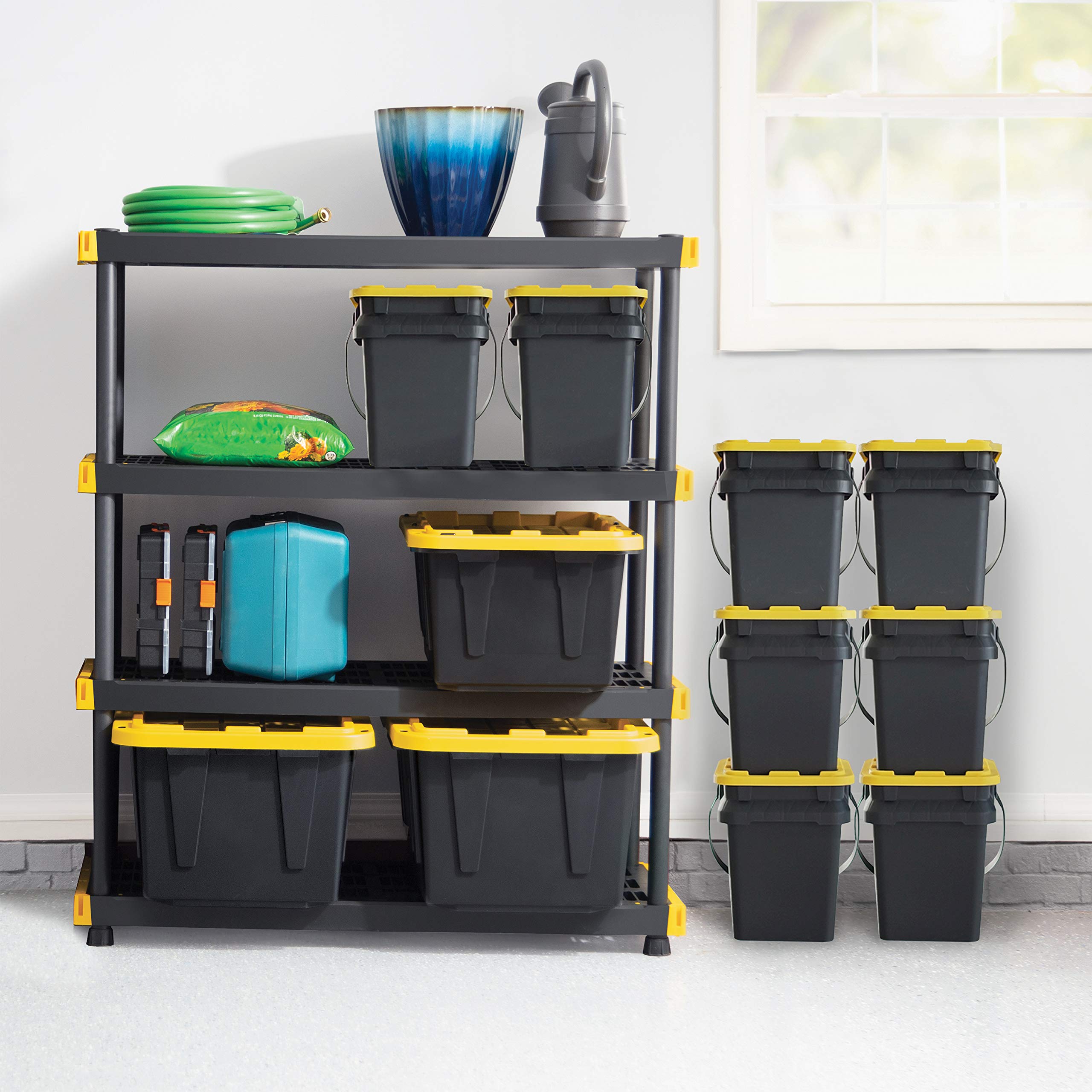 CX BLACK & YELLOW® 12-Gallon Heavy Duty Storage Bins with Snap-Tight Lids (6 Pack) - Weatherproof Stackable Organizing Containers for Garage, Basement & Office - 12.51