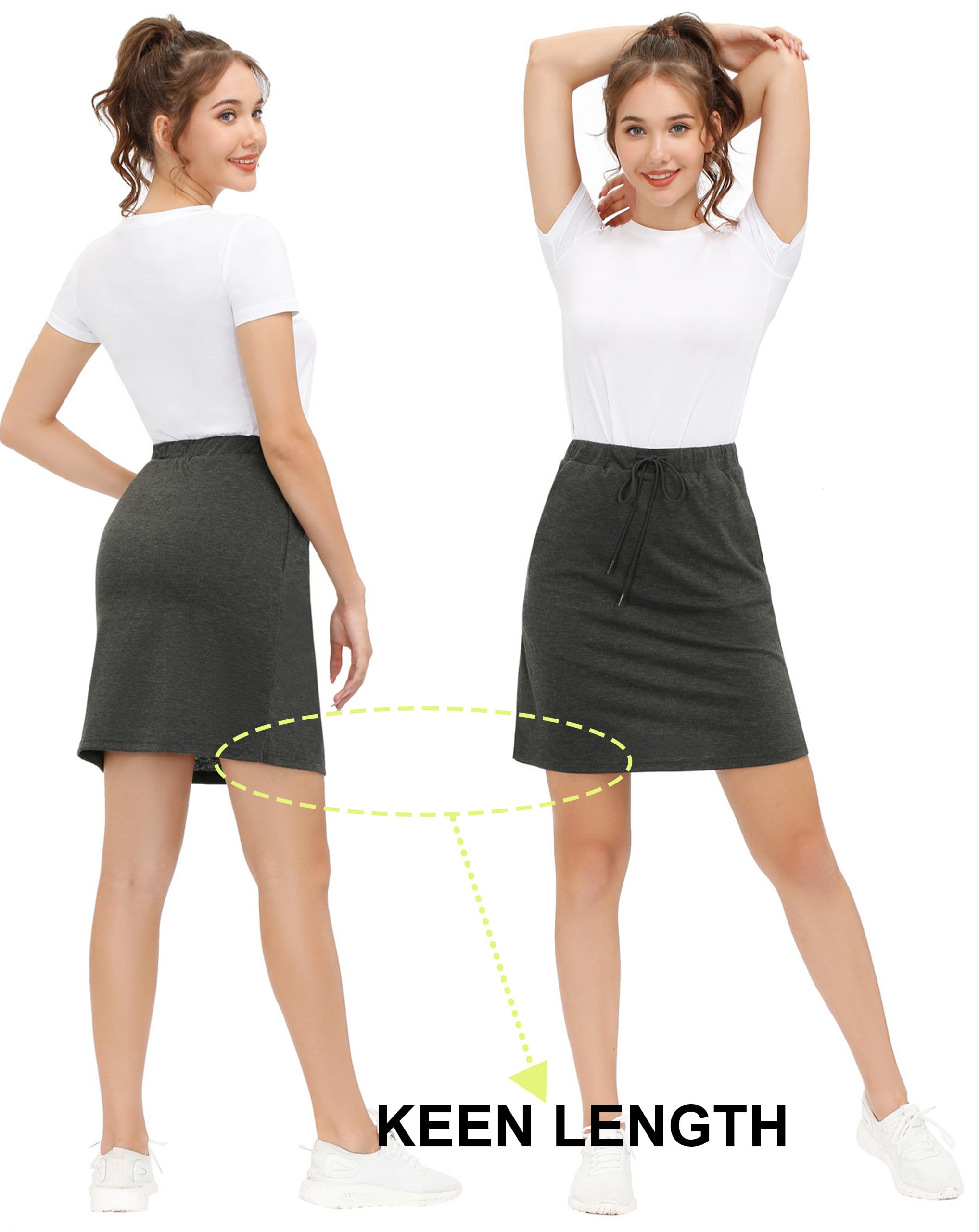 JACK SMITH Women's Stretchy Athletic Skorts - Knee Length Skirts with Drawstring Waist & Mesh Shorts Pockets - Perfect for Running, Tennis, Yoga & Casual Wear