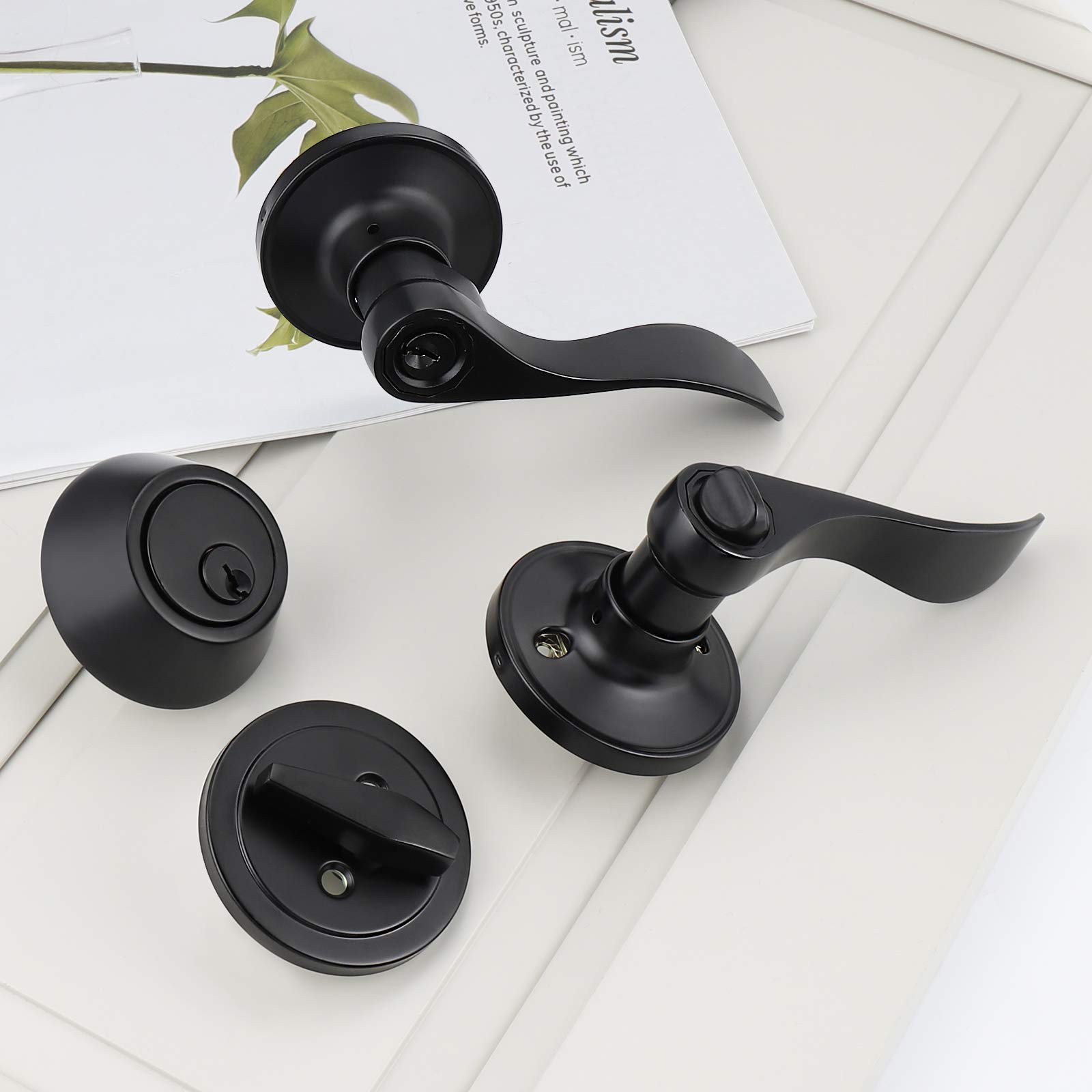 3 Pack Matte Black Exterior Door Lever Lockset with Single Cylinder Deadbolt - Keyed Alike Door Handle Set for Enhanced Home Security - Perfect for Front Doors, Back Doors & Patio Entrances