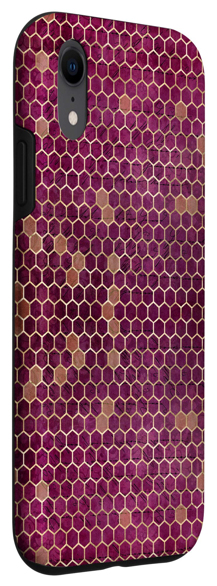 iPhone XR Case - Vintage Honey Bee & Hexagon Design in Maroon | Durable Protective Cover for Everyday Use & Fashion Statement