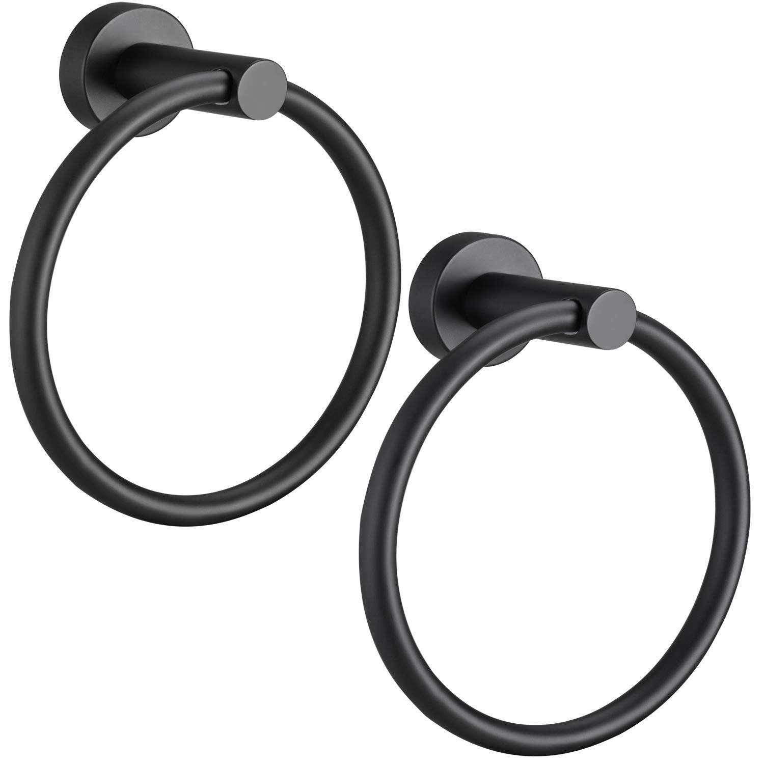 Pynsseu Matte Black Towel Ring 2 Pack - Heavy Duty Stainless Steel Bathroom & Kitchen Wall Mount Towel Holder for Bath, Hand, and Kitchen Towels - Perfect for Modern Homes, Apartments, and Hotels