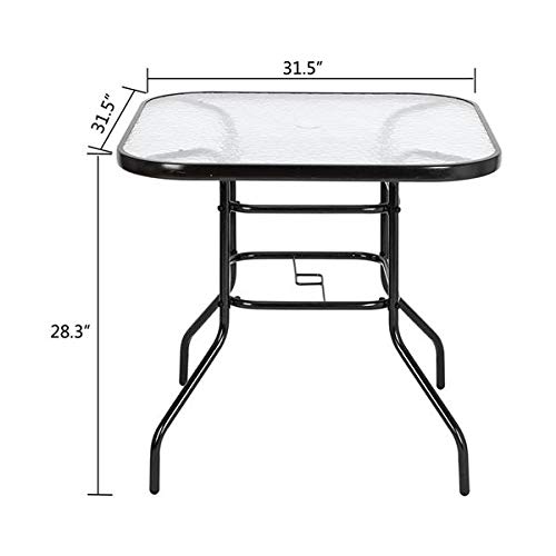 Square Outdoor Dining Table with Toughened Glass Top - Durable Patio Garden Table for Backyard, Deck, and Poolside Entertaining