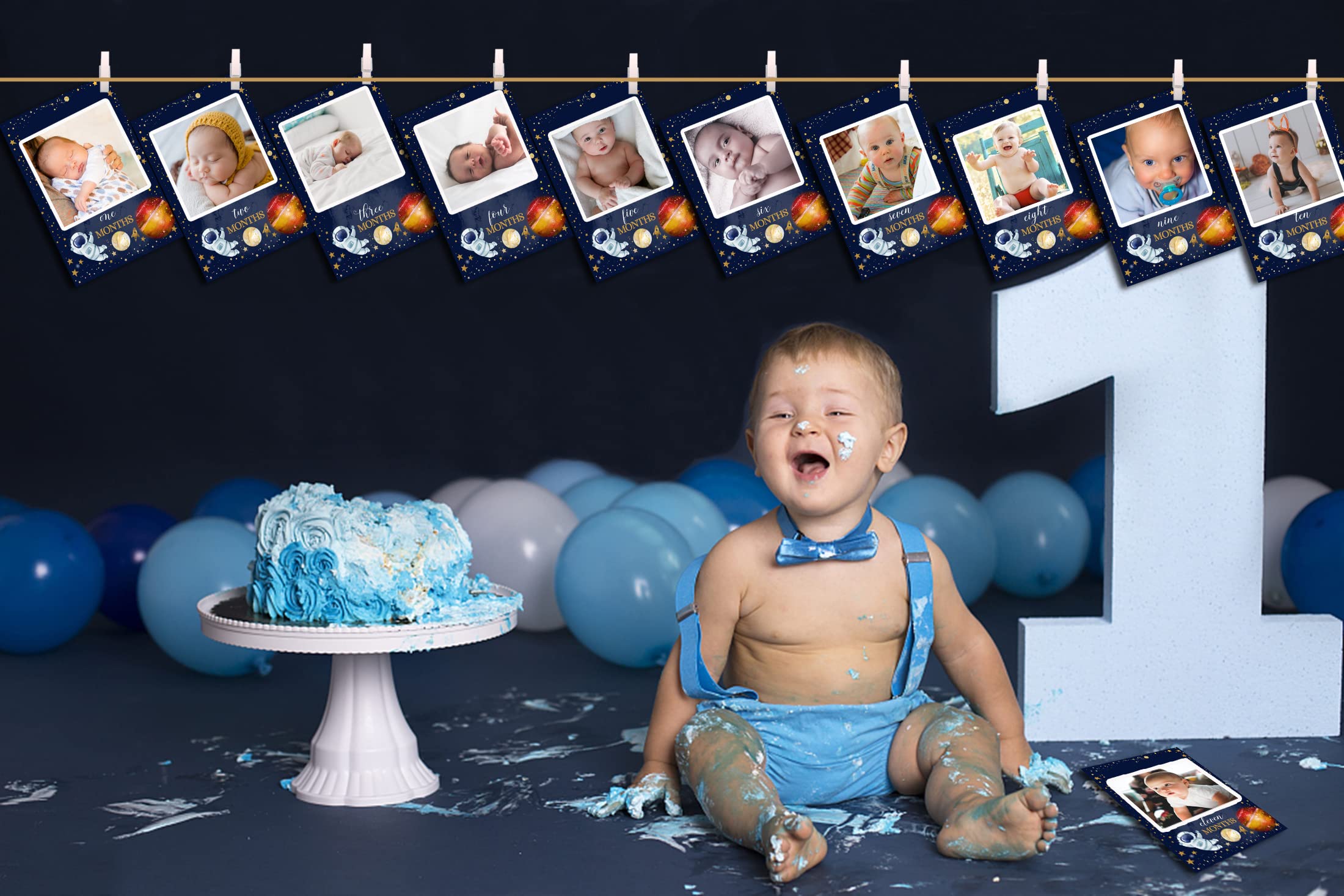 Space Photo Banner & High Chair Banner - First Birthday Party Decorations, Astronaut Theme Birthday Supplies for Baby Shower, Gender Reveal & Space-Themed Events