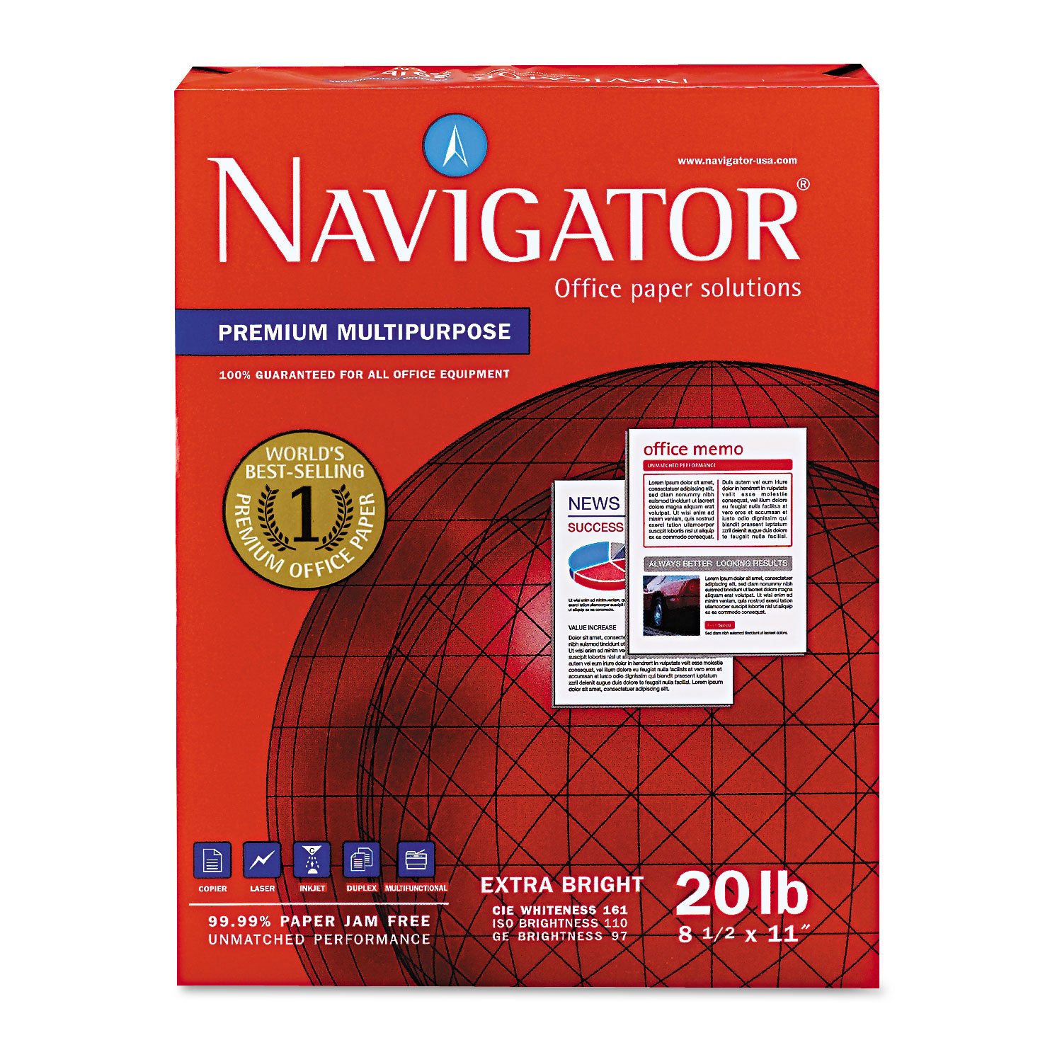 NAVIGATOR SNANMP1120 Premium Multipurpose Copy Paper - 8.5 x 11 Inches, 20lb, 92 Bright, 500 Sheets/Ream - Ideal for Home Office, School, Printing Documents & Crafts