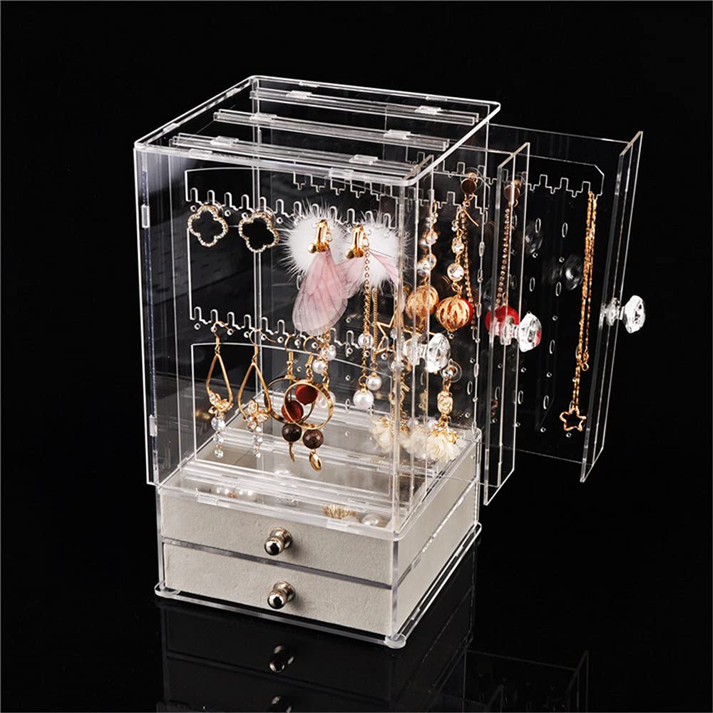Acrylic Jewelry Organizer - Clear Plastic Earring Holder & Bracelet Display Stand with Dustproof Design | Perfect for Bedroom Vanity, Closet Storage, and Jewelry Shop Display